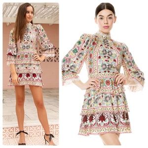 ALICE + OLIVIA Lawson Mock Neck Floral Mini Dress